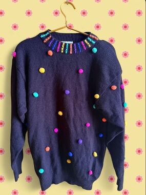 Vintage Cervelle Pom-Pom Crewneck Sweater